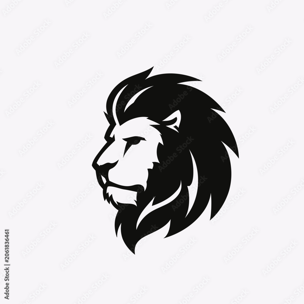 Fototapeta premium Black Lion Head Silhouette Profile.