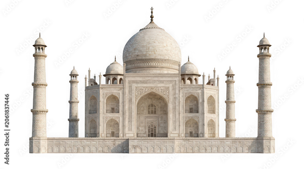 Obraz premium Majestic white marble mausoleum with dome and minarets isolated on transparent background