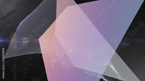 Abstract geometric shapes with glowing particles on dark background