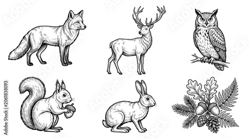 Wildlife animals in forest ecosystem.