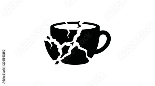 Cracked broken shattered coffee cup.