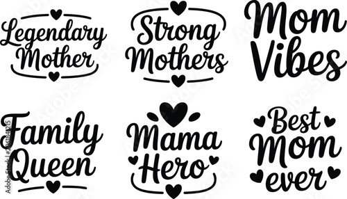Tableau sur toile Set of six black typography designs featuring heartfelt quotes about mothers and family members now