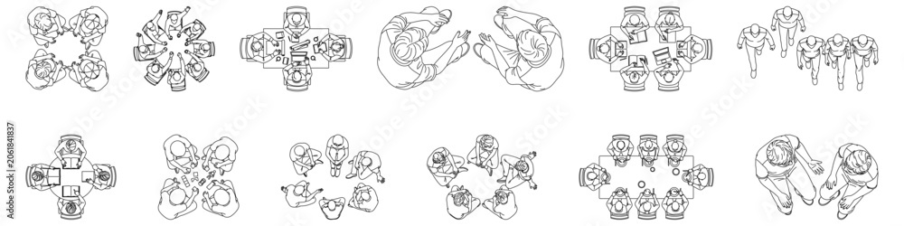 Fototapeta premium Children Group Interaction Activities Top View CAD Figures Teamwork, Collaboration, Discussion and Classroom Learning Groups – CAD Block Collection