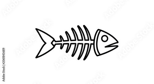 Minimalist black line art fish bone skeleton icon.