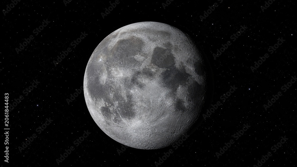 Fototapeta premium Detailed close-up of the Moon showing craters and textured lunar surface against a starry black space background