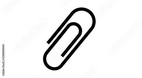 A simple black paperclip icon sits on a plain white background in a close-up minimalist view.
