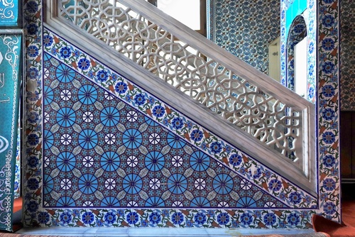 Εκτύπωση καμβά Deep blue and white tiles featuring star shaped geometric patterns characteristi