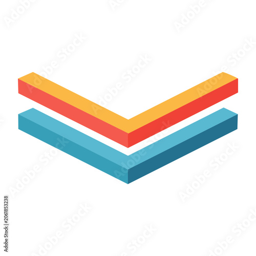 Flat design 3D ribbon with blue red yellow cyan