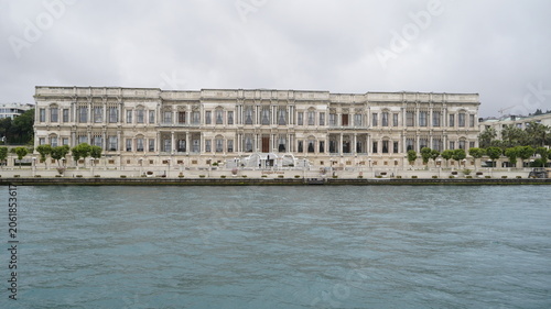 Grand waterfront facade of the historic Ottoman Ciragan Palace in Istanbul