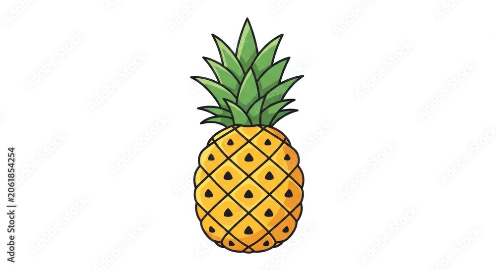 Obraz premium Simple illustrated pineapple fruit on white background.