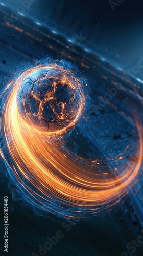 Glowing soccer ball with energy trails