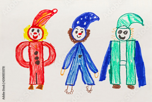 Fotografija Funny little people, childrens drawing with colored markers