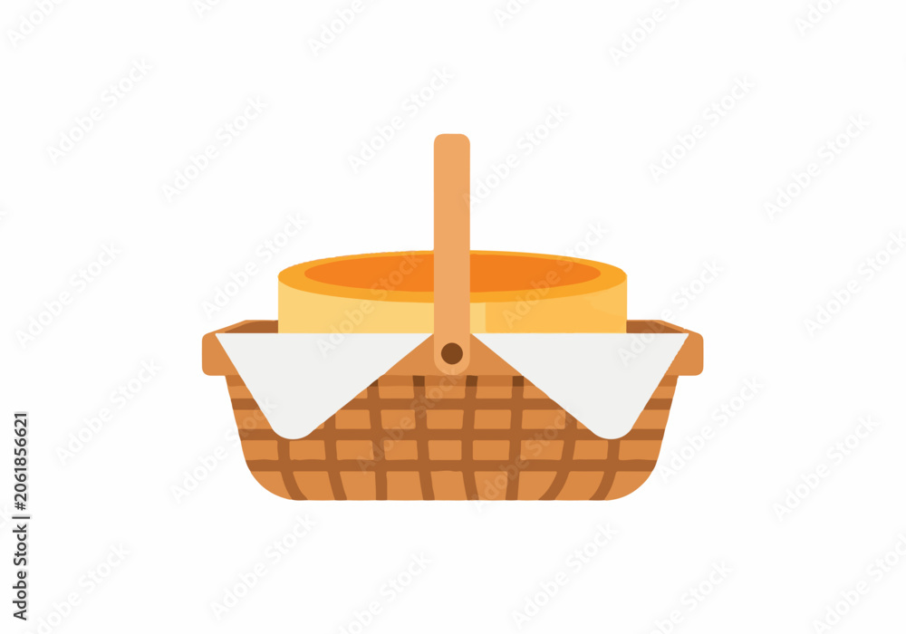 Obraz premium Colorful Picnic Basket with Restaurant Food and Fresh Ingredients