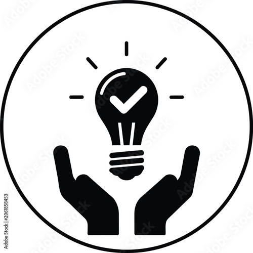 Creative idea protection hands light bulb check logo