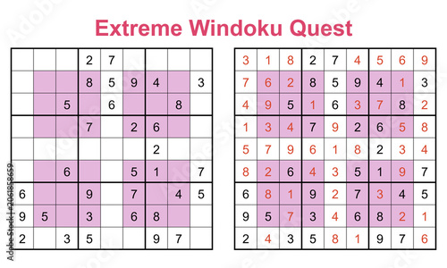 Obraz na płótnie Extreme windoku quest 9x9 hyper sudoku difficult logic puzzle worksheet with pin