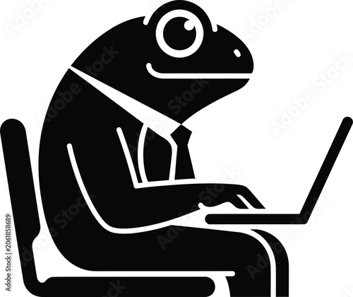 Frog business working laptop silhouette vector icon design
