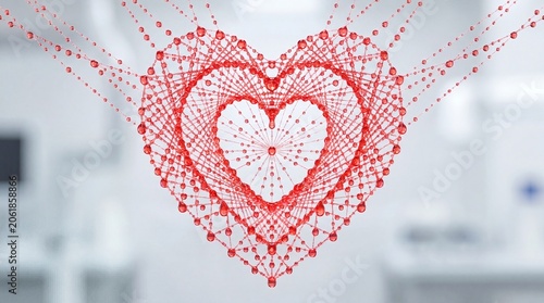 Abstract Conceptual Red Constellation Plexus Heart Isolated on Clean White Background