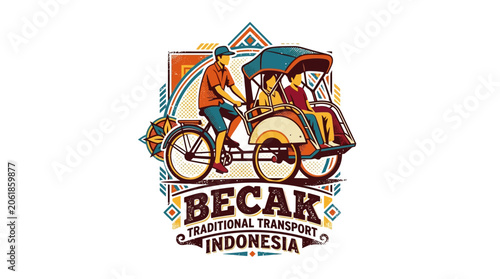 Cuadro en lienzo Traditional Indonesian Becak Side View.