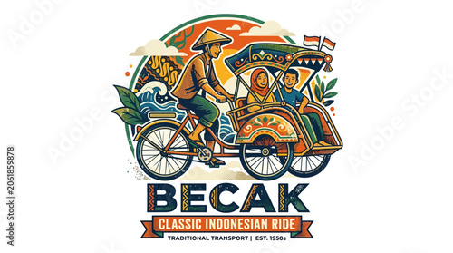 Foto Traditional Indonesian Becak Rickshaw Vehicle.