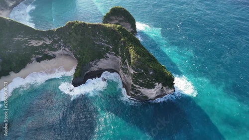 Kelingking beach T-Rex rock formation aerial view turquoise water Nusa Penida