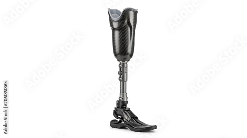 Black prosthetic leg for below-knee amputee isolated on white