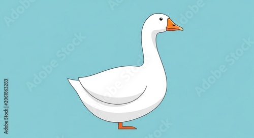 White goose illustration on light blue background.
