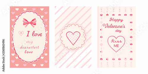 Fotografie Valentine s Day cards with hearts and ribbons vector illustration
