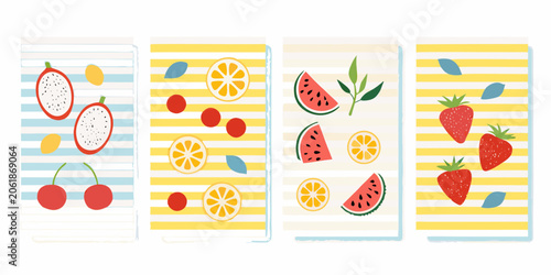 Summer Fruit Pattern Cards Flat Vector Illustration