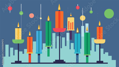 A collection of vibrant candles in various colors arranged on a wooden table