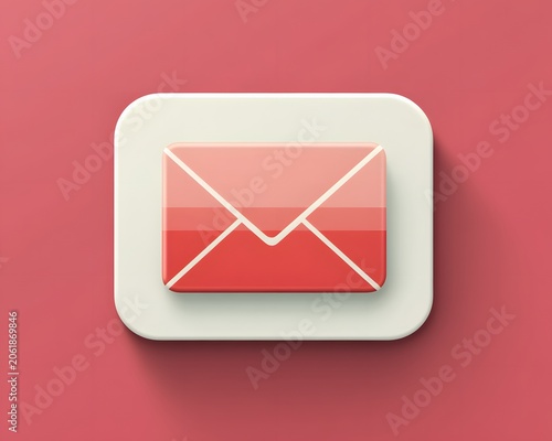 Stylish envelope icon representing digital communication and messaging. A vibrant red color stands out against a soft background, perfect for conveying modern tech themes.