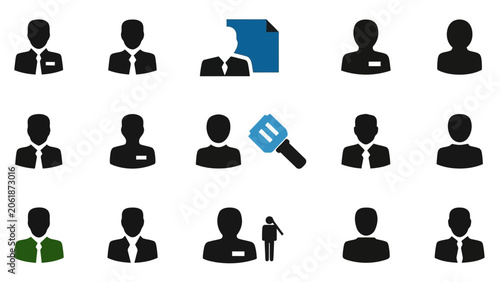 Set of user profile icons, avatar icons, business people icons, human resource icons, vector illustration