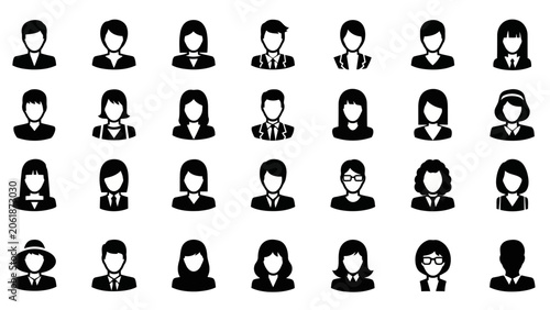 Set of user profile icons, avatar icons, business people icons, human resource icons, vector illustration