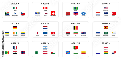 World Cup 2026 National Teams, national flags of participating teams for groups A to L