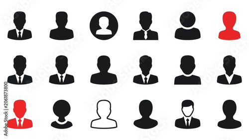 Collection of user profile icons and avatars with red highlighted characters