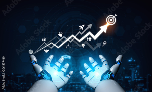 Obraz na plátně AI drives business growth by analyzing trends, forecasting outcomes, identifying goals, and guiding decisions to achieve optimal strategic success