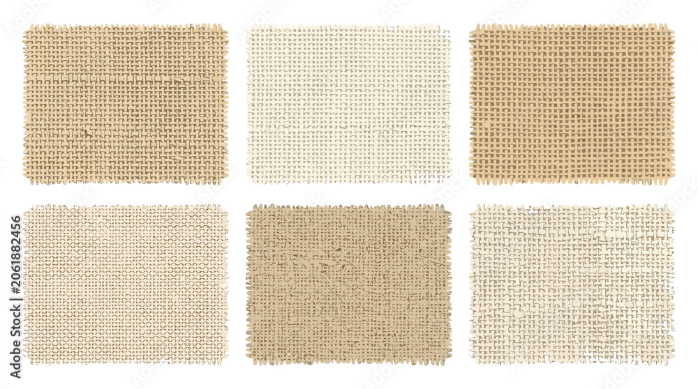 Fototapeta premium Collection of six different burlap fabric textures in various shades of beige and white