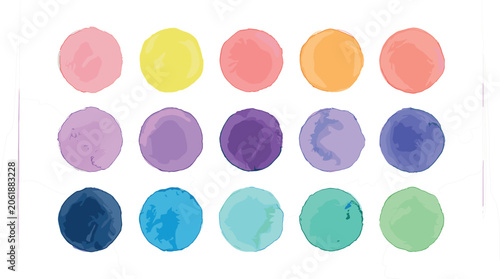 Billede på lærred Colorful Watercolor Circle Palette Set with Pastel Splashes, Round Paint Blocs,
