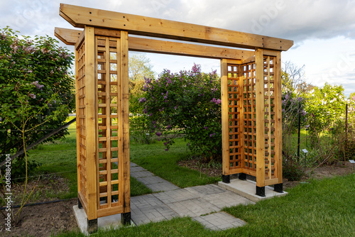 Wooden gazebo in Ornamental Gardens in Ottawa, Canada