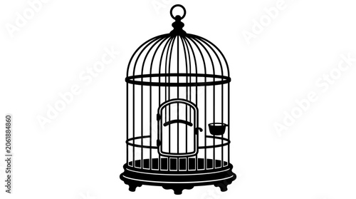 Obraz na plátně Birdcage Silhouette On White Background Decorative Metal Structure