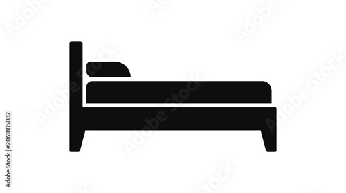 Foto Bed Silhouette On White Background Minimalist Furniture Icon