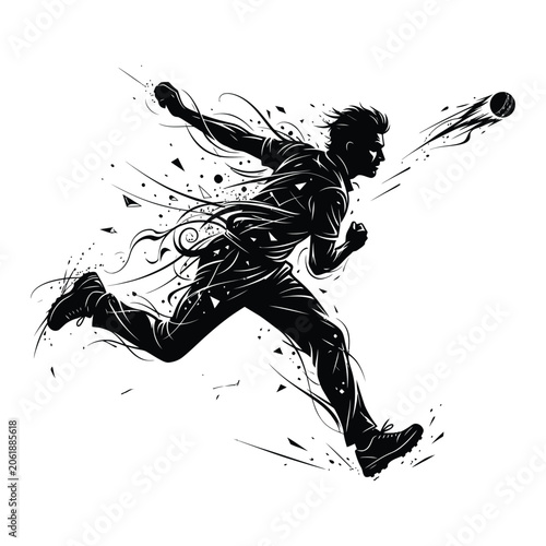 Tableau sur toile Cricket bowler bowling action silhouette vector illustration