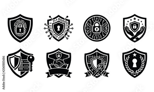 Data privacy shield silhouette pack unique designs vector illustration