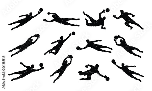 Football goalkeeper diving save silhouette pack unique designs collection vector illustration