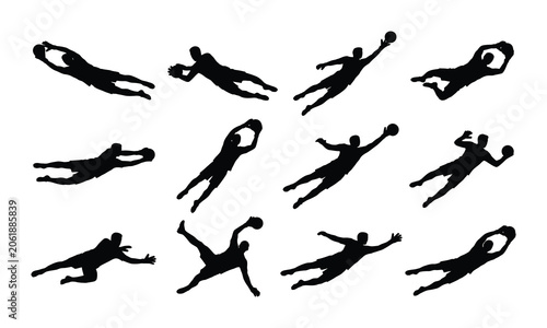 Football goalkeeper diving save silhouette pack unique designs vector illustration