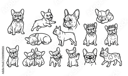 French Bulldog Line Art Pack Designs Vector Illustration