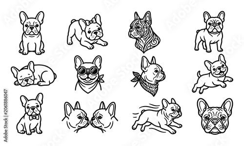 French Bulldog Line Art Pack Unique Designs Vector Illustration