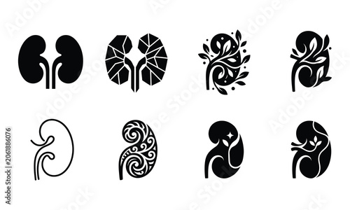 Kidney silhouette pack unique designs vector illustration
