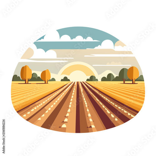 Aerial view of desert highway with sun