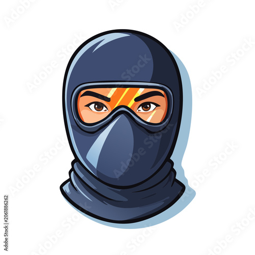 Blue cartoon face mask with orange details