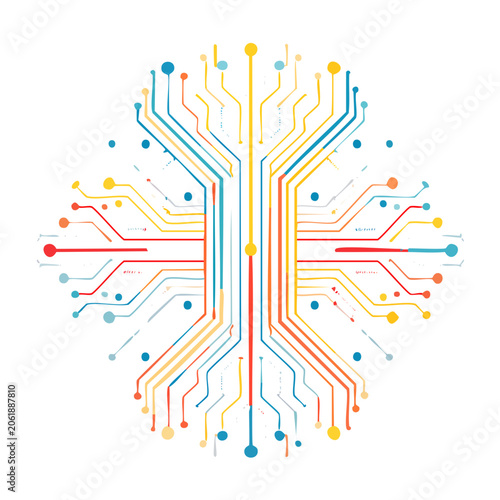 Flat design circuit board with data flow lines